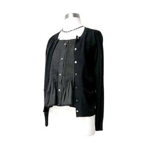 Sacai Japanese Black Cotton Pleat & Cardigan Layer Top